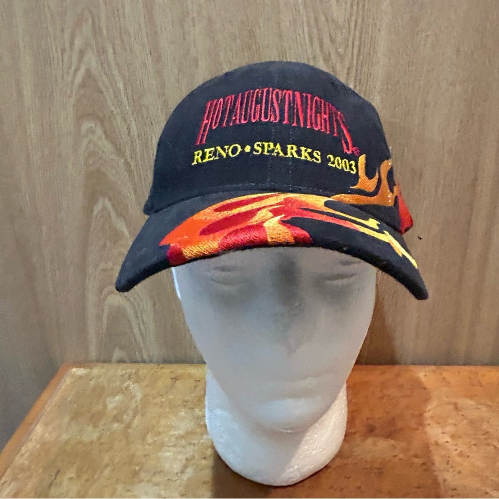 Hot August Nights Car Show 2003 Reno NV Black W Flames Hats Cap Adjustable